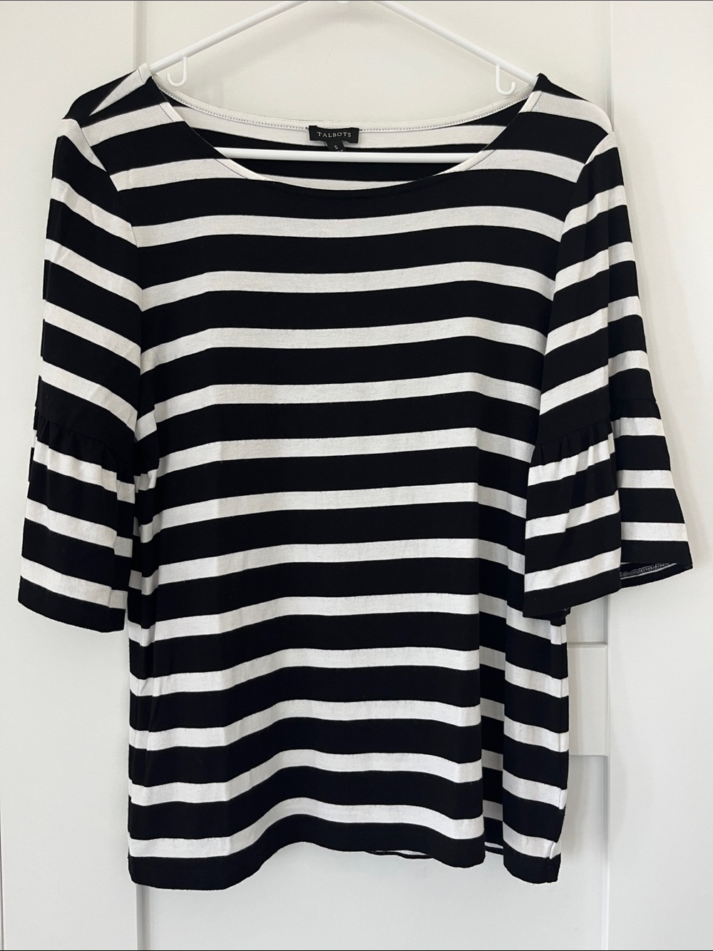 Talbots Black and White Striped Scoop Neck Top